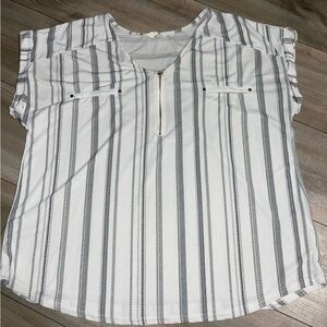 Chic Striped White and Gray Blouse